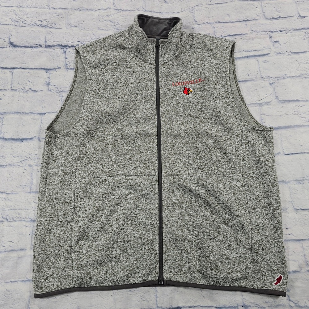 Louisville Cardinals League 91 Vest Mens XL Zip Fleece Nimbus Grey